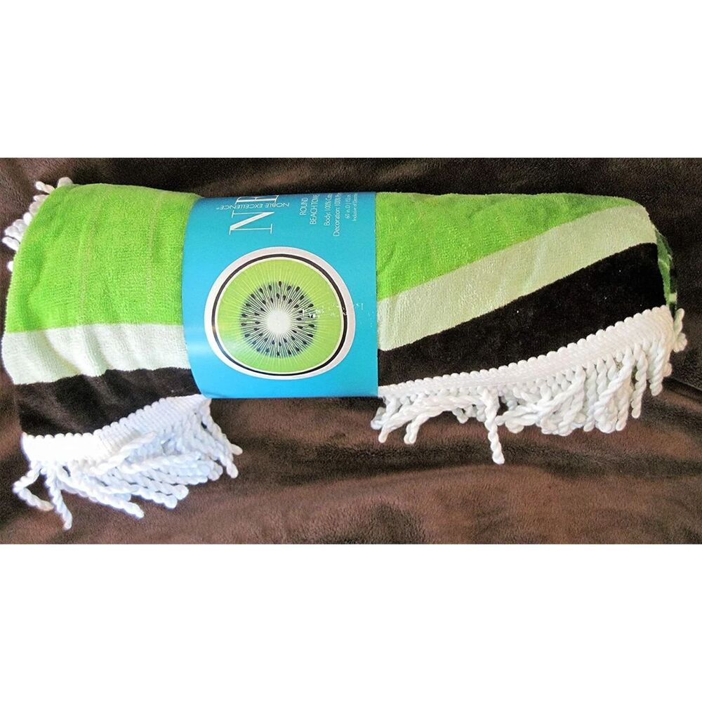 KIWI ROUND Beach Towel Oversized Soft Absorbent LARGE with Fringe 60" NEW!!
